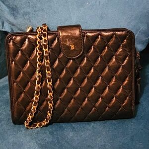 Black Crossbody Bag with Quilted Design and Chain Strap by Bally